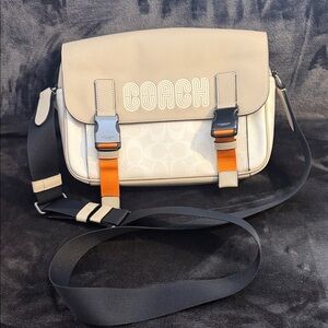 Coach Cream & Orange Logo Messenger Bag